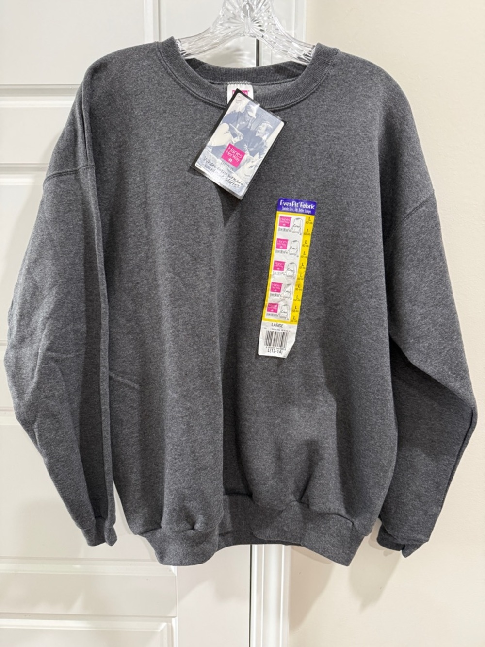 Deadstock 90s Hanes Her Way Crewneck Sweatshirt NWT Charcoal Gray Large